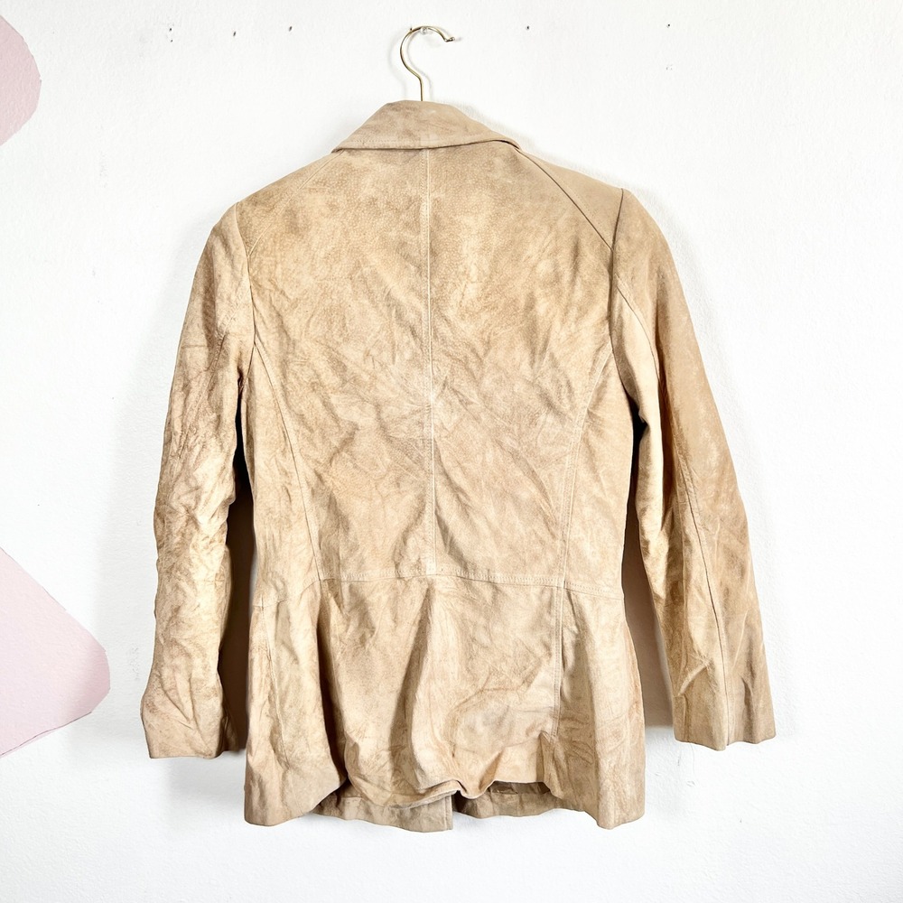 Vintage Y2k Ann Taylor Tan Leather Full Zip Jacket Classic 90s - Picture 2 of 6